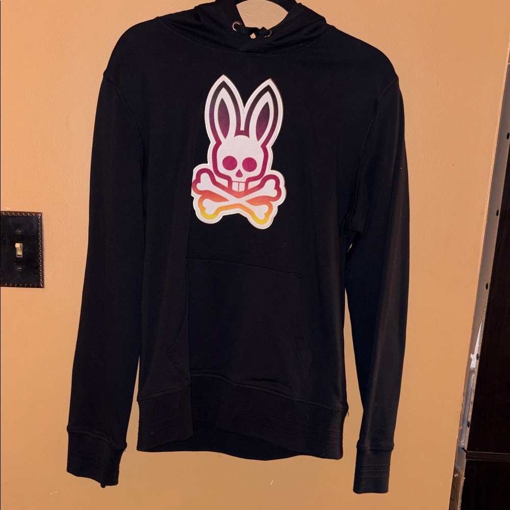 Psycho Bunny Black Hoodie with Pink and Yellow Logo